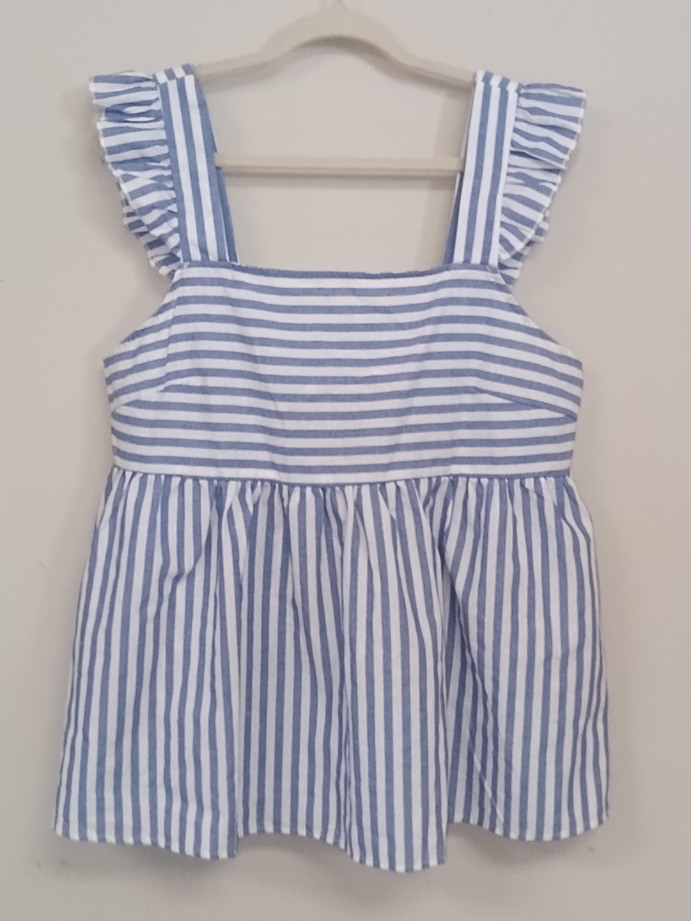 SHEIN Babydoll Flutter Sleeve Tank Striped Blue White XXL